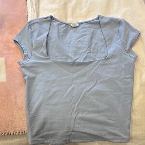 Garage Square Neck Short Sleeve Top in Light Blue